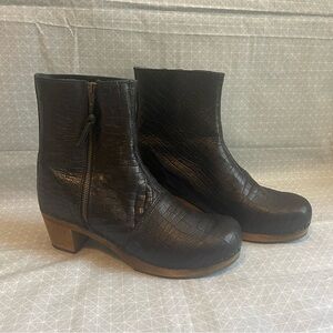Lotta from Stockholm Emma Clog Boots in Black Croc Leather 42
